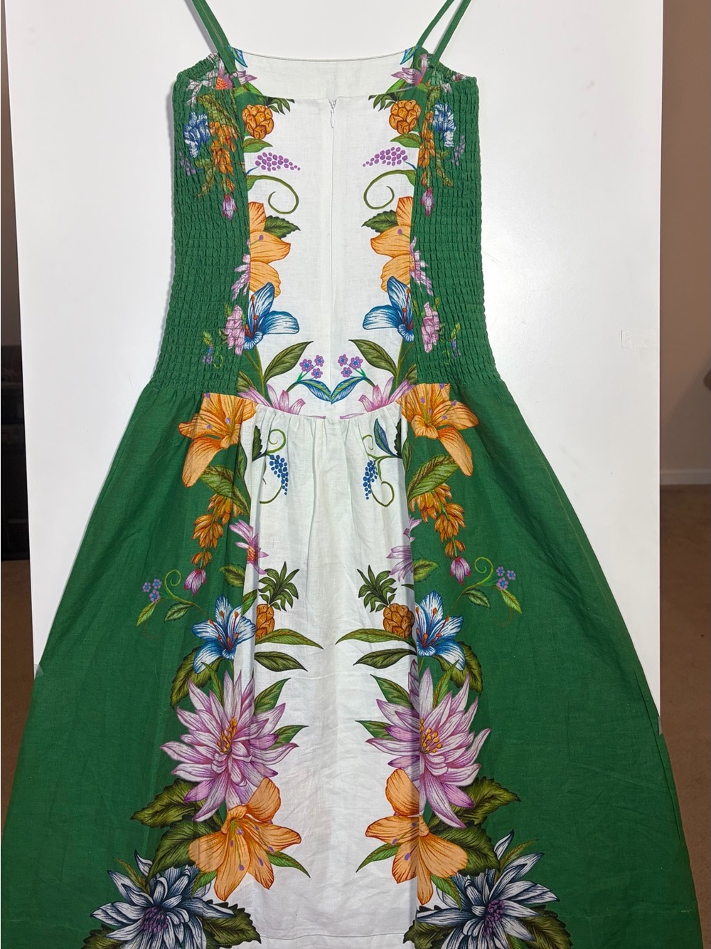 Farm Rio Sweet Bloom Dreamscape Linen Blend Midi Dress Green Floral XS SN332217 - Picture 6 of 11